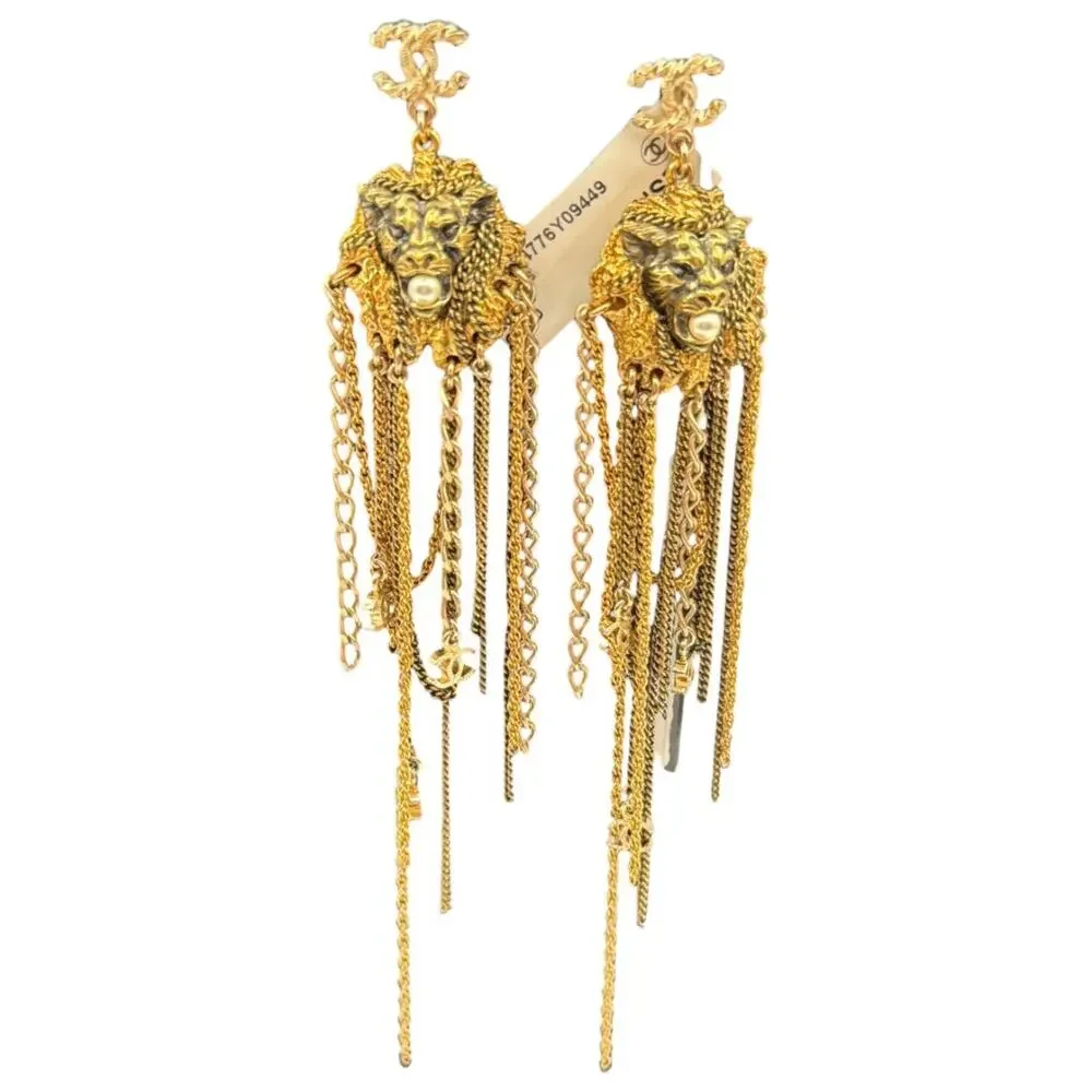 Chanel Lion Head Tassel Drop Earrings with Faux Pearl – Fall 2011 – 6.25